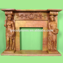 Antique sunset red stone fireplace mantels used female sculpture for sale