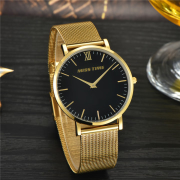 case back stainless steel goldlis band mesh quartz watch