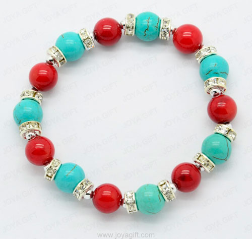 Bracelet de perles rondes Turquoise Corail Rouge