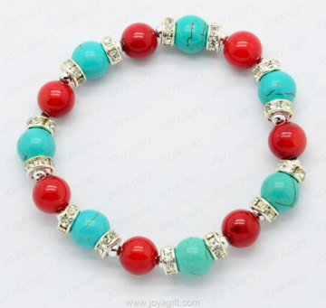 Red Coral Turquoise round beads bracelet