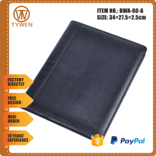 BWA-60-A pu leather A4 portfolio case meeting folder with zipper closure/notepad holder/mobile phone holder