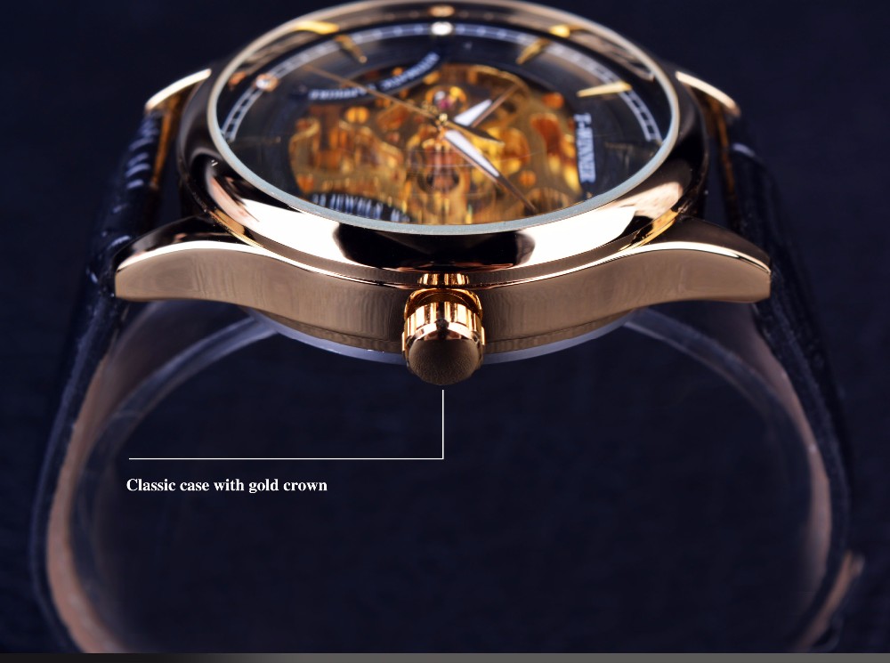 Fashion Black Golden Star Luxury Design Clock WINNER Mens Watch Top Brand Luxury Mechanical Skeleton Watch Relogio Masculino