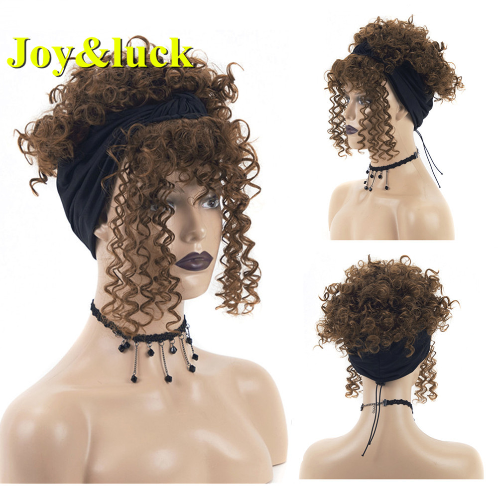 African Wholesale Ombre Brown Head Band Wigs Ladies Scarf Black Hairband Short Afro Kinky Curly Headband Wig Synthetic Hair Wigs