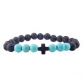 Gemstone 8mm Black Lava Stone With Hematite Cross Stretch Bracelet Natural Stone Round Beads Handmade Charm Bracelet for Women