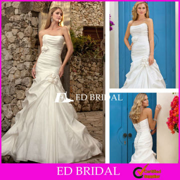 Grecian Style Wedding Dresses Trumpet Mermaid Slight Curve Taffeta Ruched Ruffle Bridal Gowns with Floral Sash