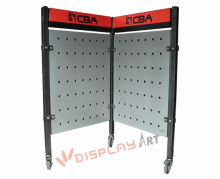 Double side wall display fixture with wheel