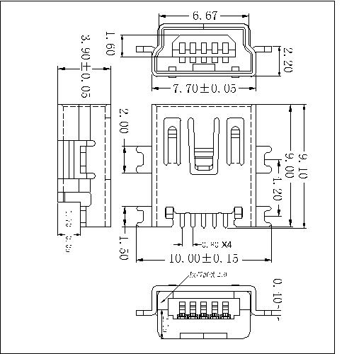 NUFM08 8 Mini USB 5P Receptacle Drop-in SMT B Type 