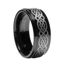 Tungsten Carbide Celtic Dragon Wedding Rings - IP Black Plated Boston Celtics