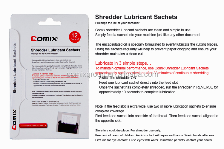 Lubricant Sheet for Paper Shredder Lubricant Oil Paper Bag Lubricant