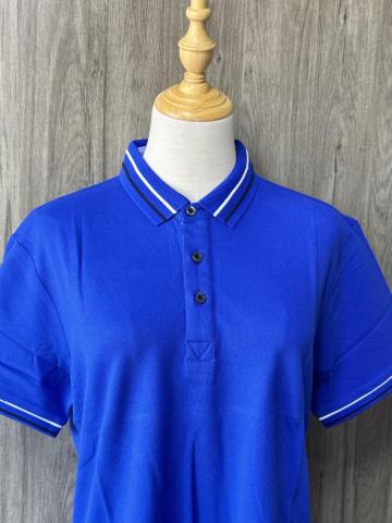 Blue cotton short-sleeve POLO shirt