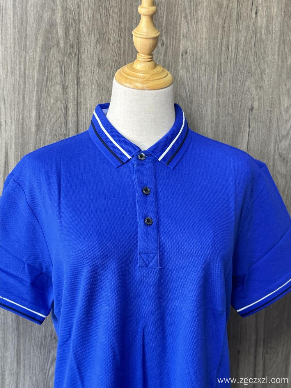 Blue cotton short-sleeve POLO shirt