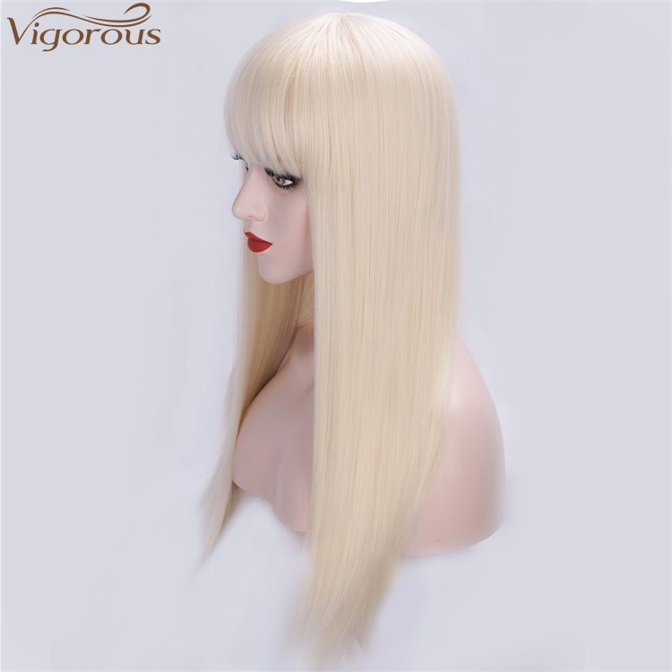 Vigorous High Temperature Long Straight with Bangs 613 Blonde Synthetic Hair Wigs for Women Daily Use Wholesale Price