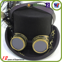 Black Top Hat With Metal Glasses And Plumage Decorative Luxury Hat