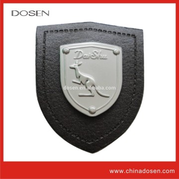 Vogue custom leather label with metal logo,Custom metal leather labels for jeans,custom embossed logo jeans leather label