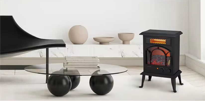 Electric Fireplace Stove Heater with Fire Flame Effect Adjustable Thermostat Freestanding Portable Electric Fireplace Stove