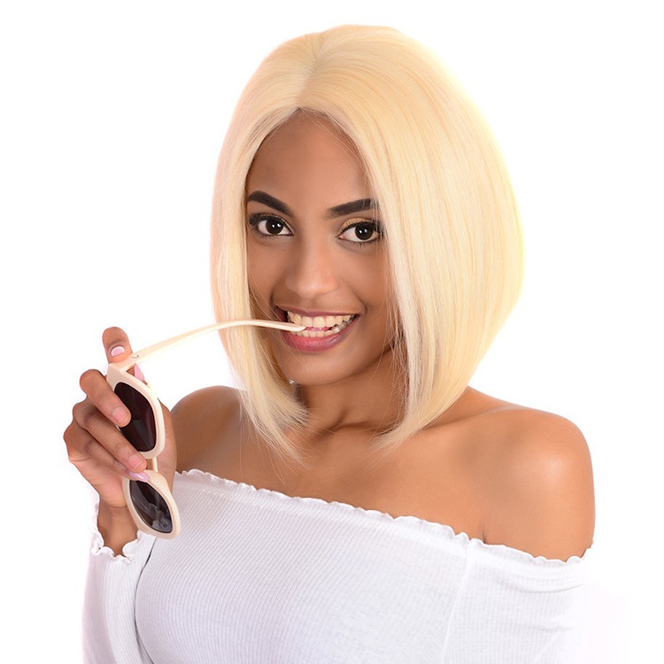 Platinum Blonde 613 Color Bob Cut Lace Front Wig  100% Human Hair, Short Lace Wig Cuticle Aligned European Hair Wigs