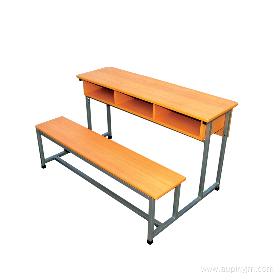 Attached double school desk and bench chair