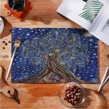 Cotton Green Printed Round Placemats with Gold Design