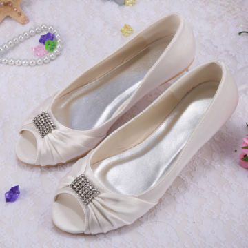 Wedopus Peep Toe Ivory Wedding Shoes Flats