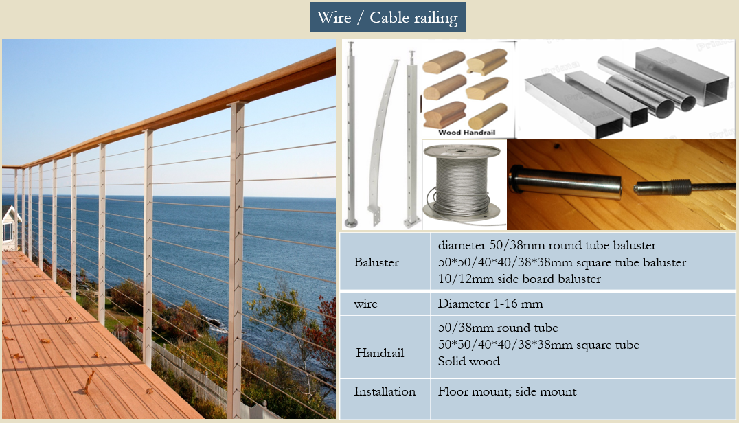 Deck cable rails wire railing systems/stainless steel front railing prices