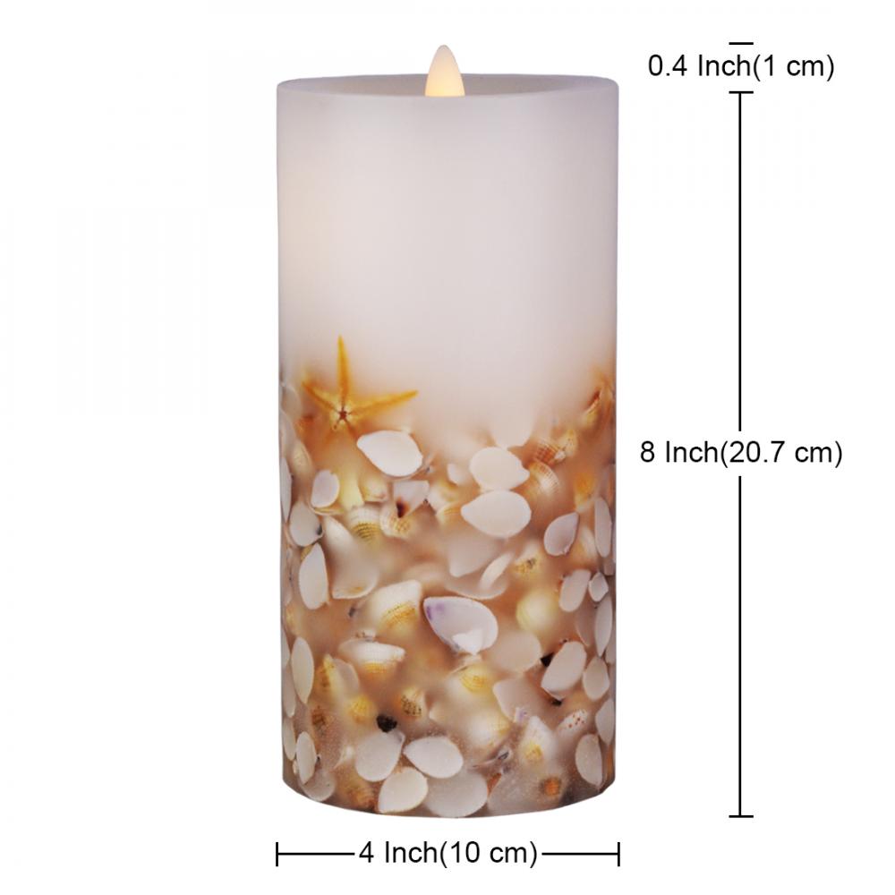 Shell Moving Wick Led Flameless Pillar Candles