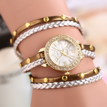 YiWu Wholesale leather bracelet watch,best gift for ladies leather bracelet watch