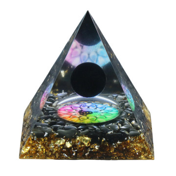 Black Obsidian 60MM Orgonite Pyramid Wisdom Meditation Black Obsidian Base