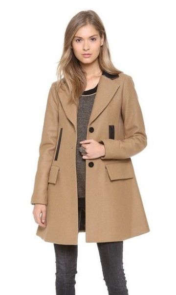 Vince Beige Wool Blend Winter Outerwear Ct001 With Hight Grade Leather , 40% Polyester For Woman