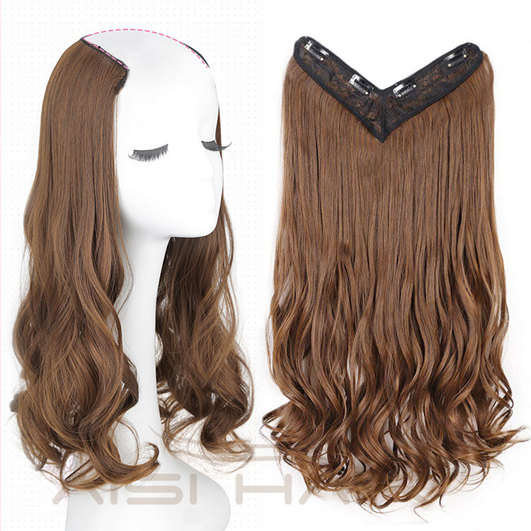 Aisi Hair High Temperature Fiber 4 Clips Synthetic Clip In Hair Extensions Long Wavy Brown Clip In Hairpieces for Women