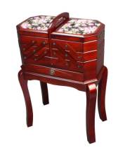 Vintage Wooden Sewing Basket Organizer on Legs