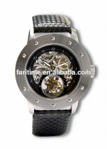 automatic watch steel round case automatic watch leather watch