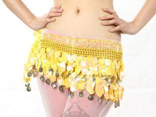 Yellow Paillette Belly Dance Hip Scarves with Chiffon Print