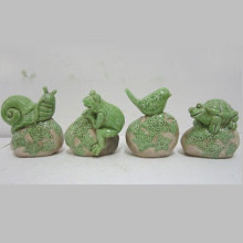 CERAMIC ANIMAL ON STONE GARDEN DECOR