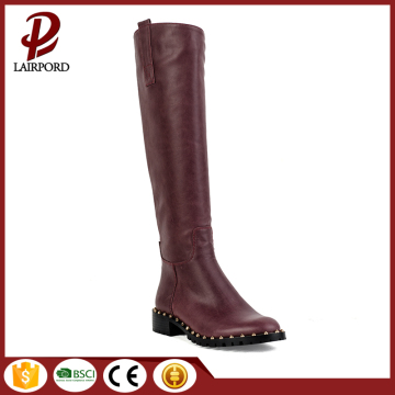 red flat women rivet boots with fur