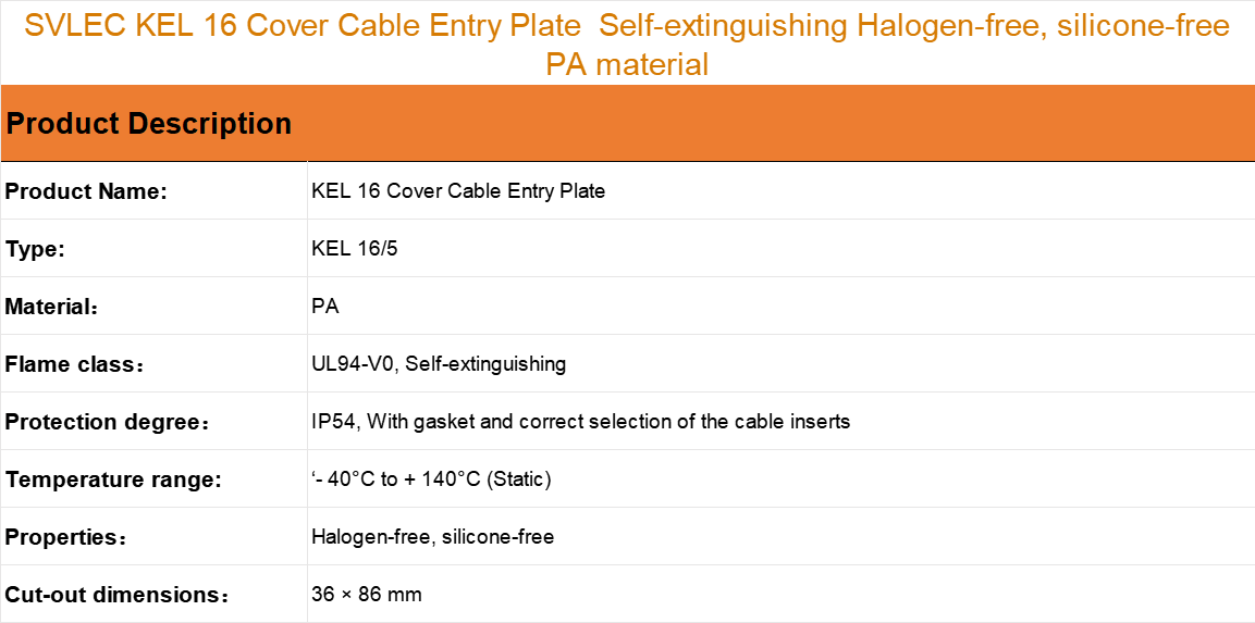 KEL 16 Cable Entry Plate