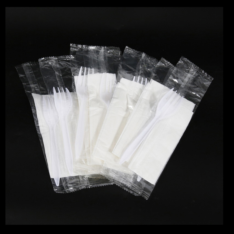 Disposable plastic cutlery set free collocation with fork knife spoon napkin