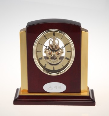 Mahogany Desk Clock w/Gold sides