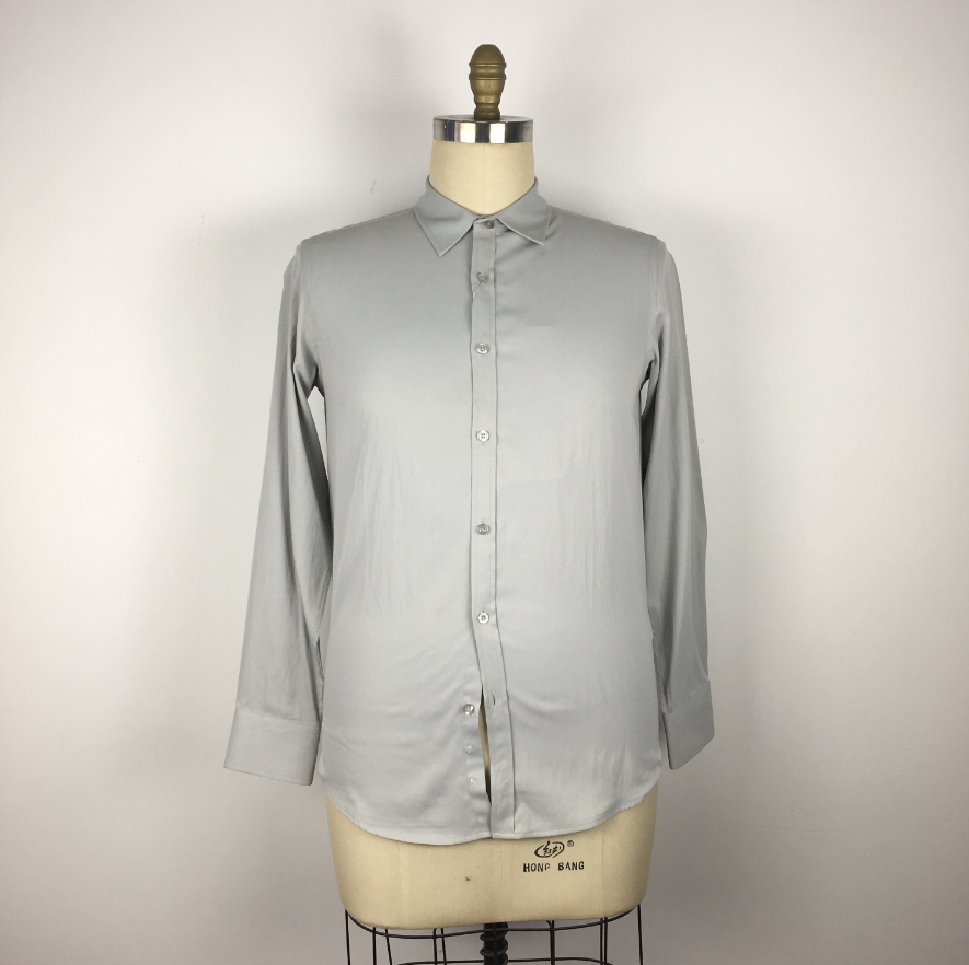 Chemise solide en coton décontracté gris clair