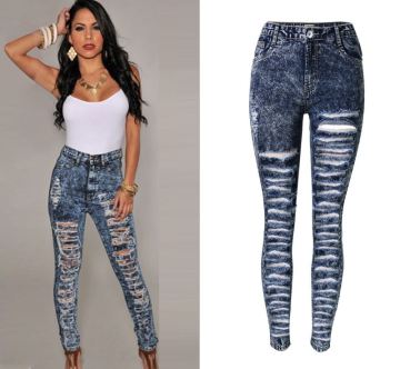 RM1603 Women Destroyed Boyfriend Jeans Ripped Washed Cuff Denim Trousers
