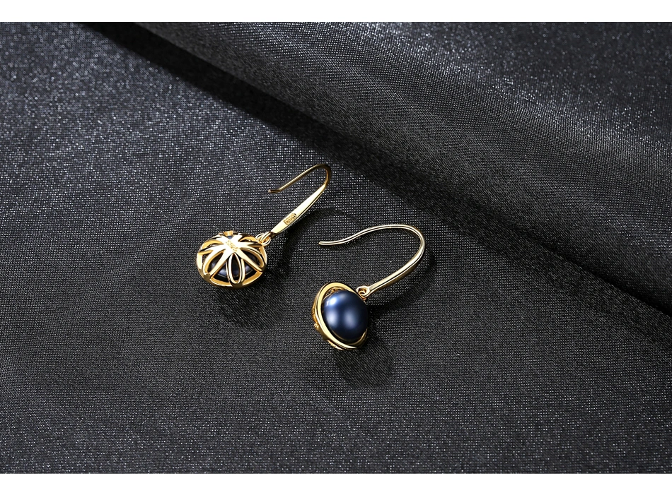 S925 Silver Circle Simple Fashion Black Freshwater Pearl Stud Earrings