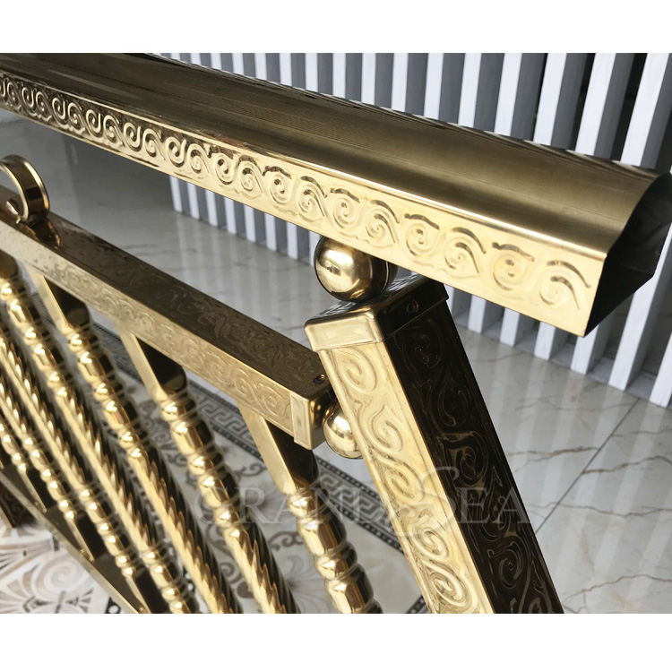 Waterproof anti-rust golden colored stainless steel stair railing designs