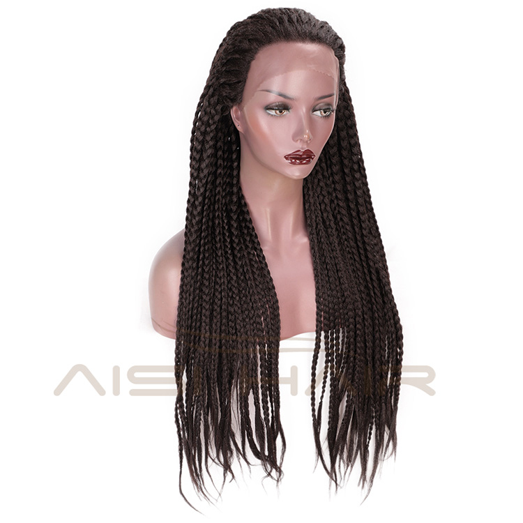 Aisi Hair Long Glueless Lace Front Wigs For Black Women Heat Resistant Braid Box Lace Front Three Braids Long Wigs