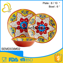 Retro high-end style custom print round melamine fancy dinnerware