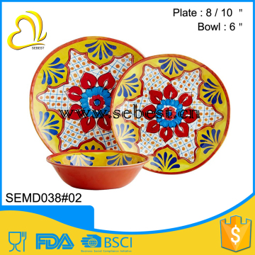 Retro high-end style custom print round melamine fancy dinnerware