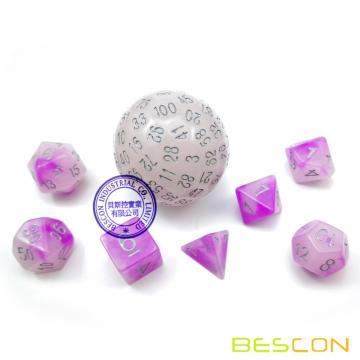 Bescon Glow dans les Dés polyédriques sombres 100 côtés, die D100 lumineux, cube dégrossi 100, dés de jeu D100, cube lumineux 100-Sided