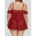 Conjunto de lingerie sexy plus size mesh babydoll tanga