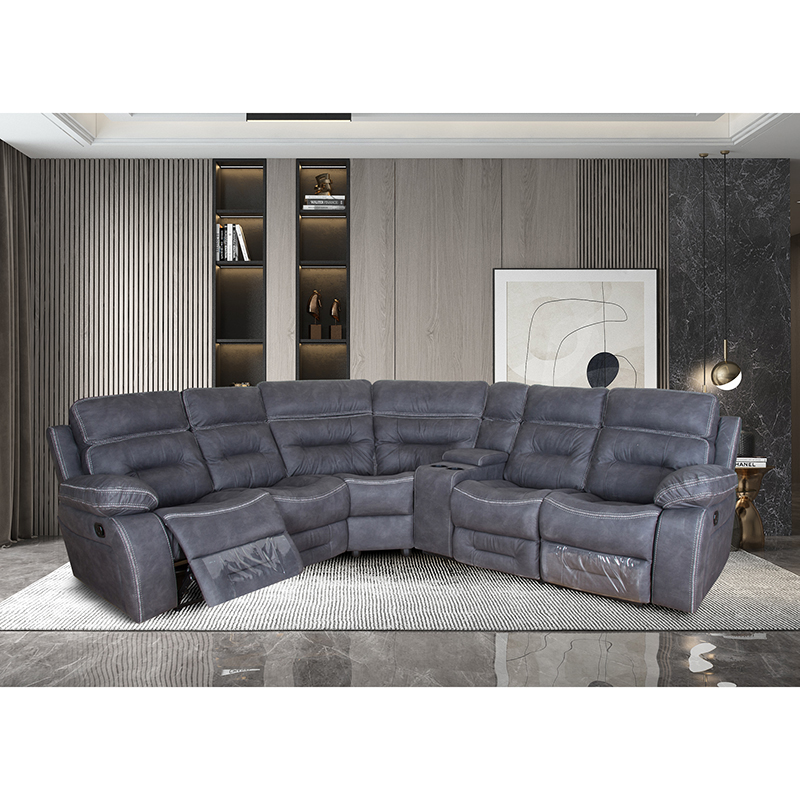 High Back Grey Remote Control Sectional Recliner Sofa