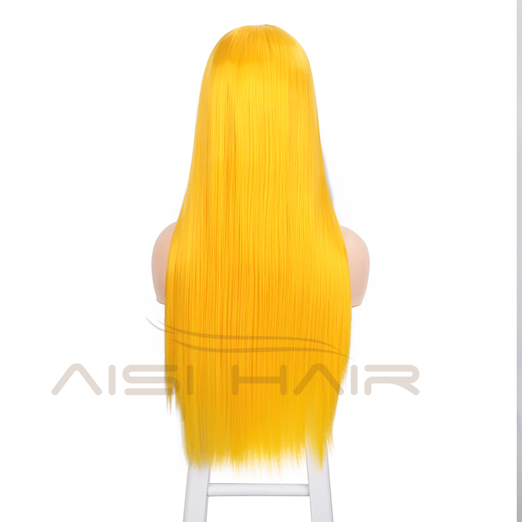 Aisi Hair 26 Inch Long Silky Straight Yellow Wig Cosplay Swiss Lace Wig Middle Part Synthetic Lace Front Wigs For Black Women