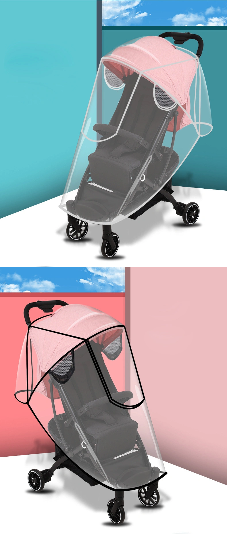 Stroller Rain Cover Baby Carriage Transparent Raincoat Windproof and Waterproof Umbrella