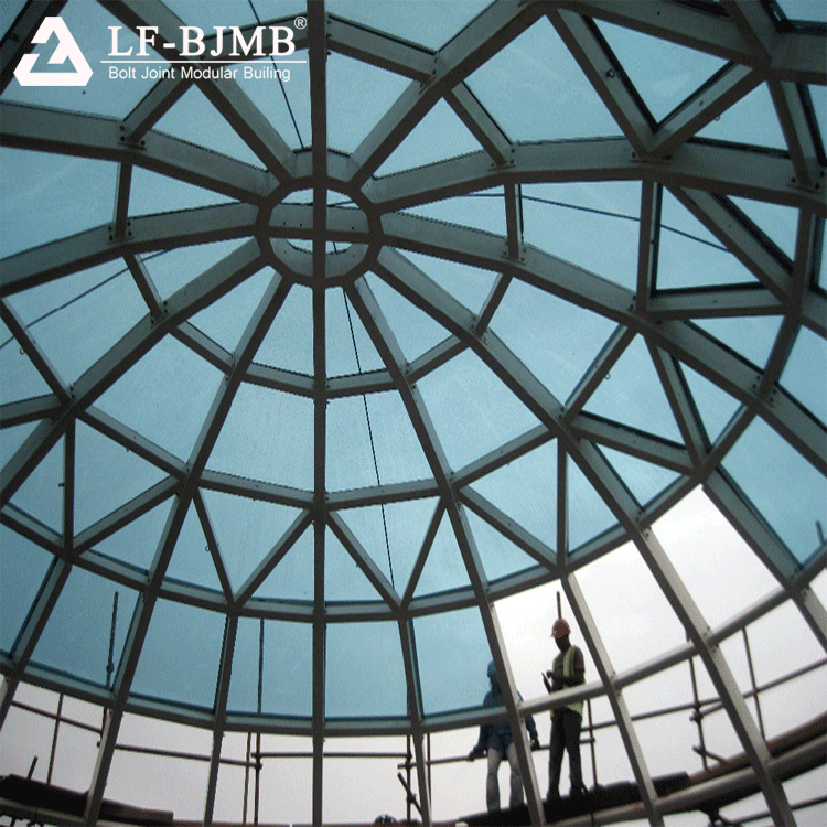 Prefab Steel Frame Building Glass Dome Roof Construction